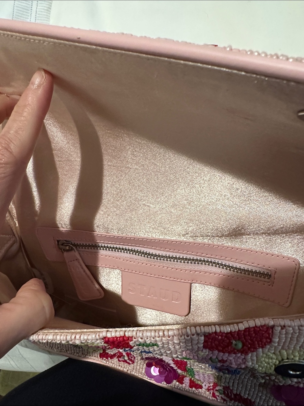 STAUD Tommy Pink Beaded Floral Shoulder Bag - Picture 3 of 9
